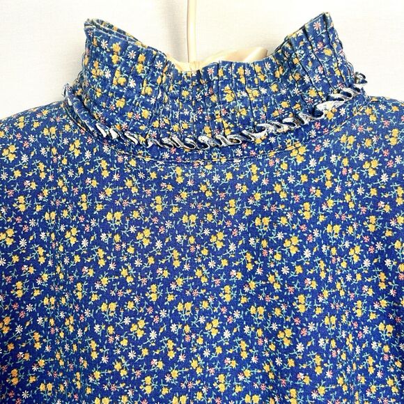 VTG‎ unbranded Cottage Prairie Blue Tent Smock Dress Ditzy floral poppies Med - Picture 3 of 8